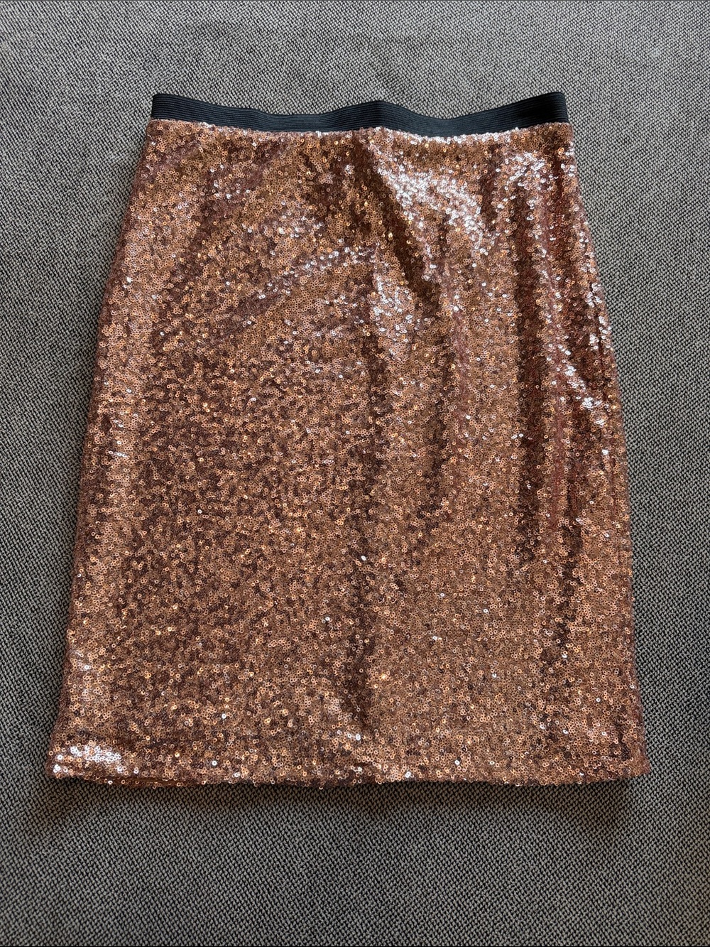 The Limited Rose Gold Sequin Pencil Skirt with Black Waistband Lined sz M